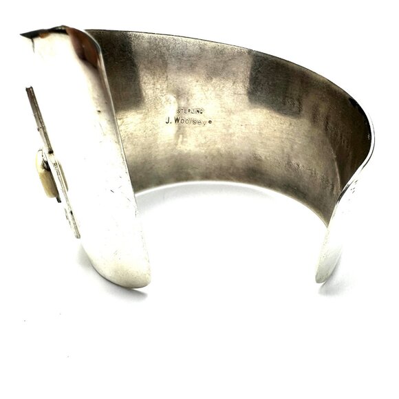 Vintage 1960s J. Woolsey Sterling Silver Cuff Bracelet with Bone Inlay — GUC - Picture 7 of 10